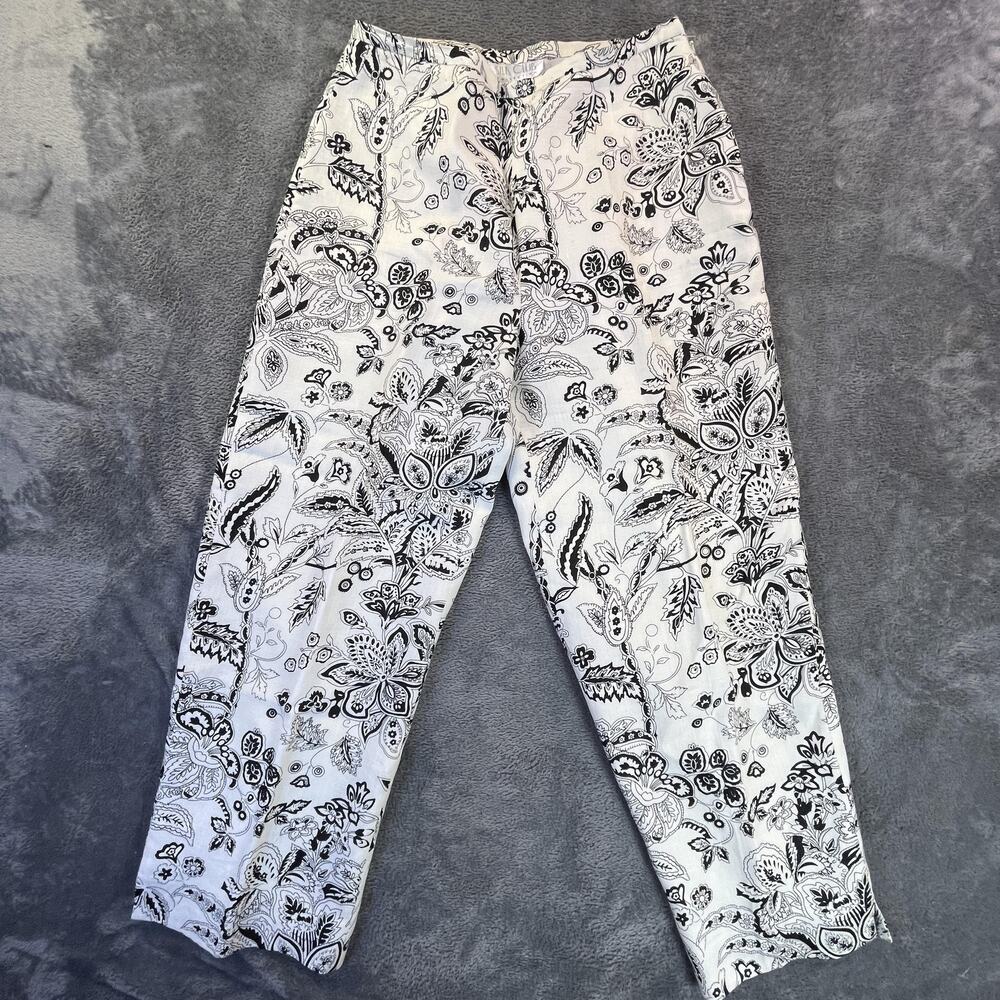Silk Club Collection Pants Womens 8 Linen Floral High Rise Pockets Lined
